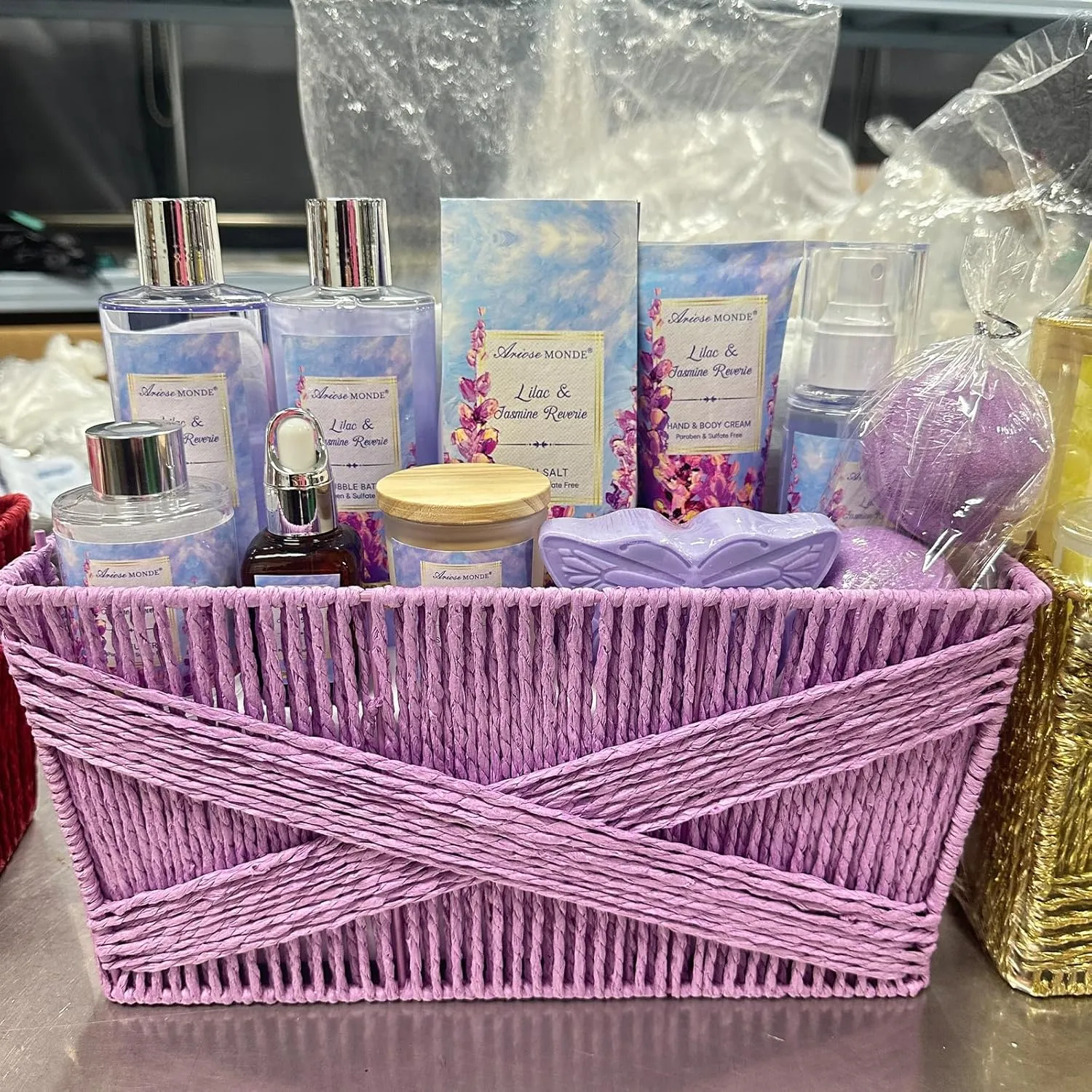 Lilac Jasmine Spa Gift Set for Women, XL Luxury Bath Gift Set 15Pcs, Include Bubble Bath, Body Lotion, Reed Diffuser.