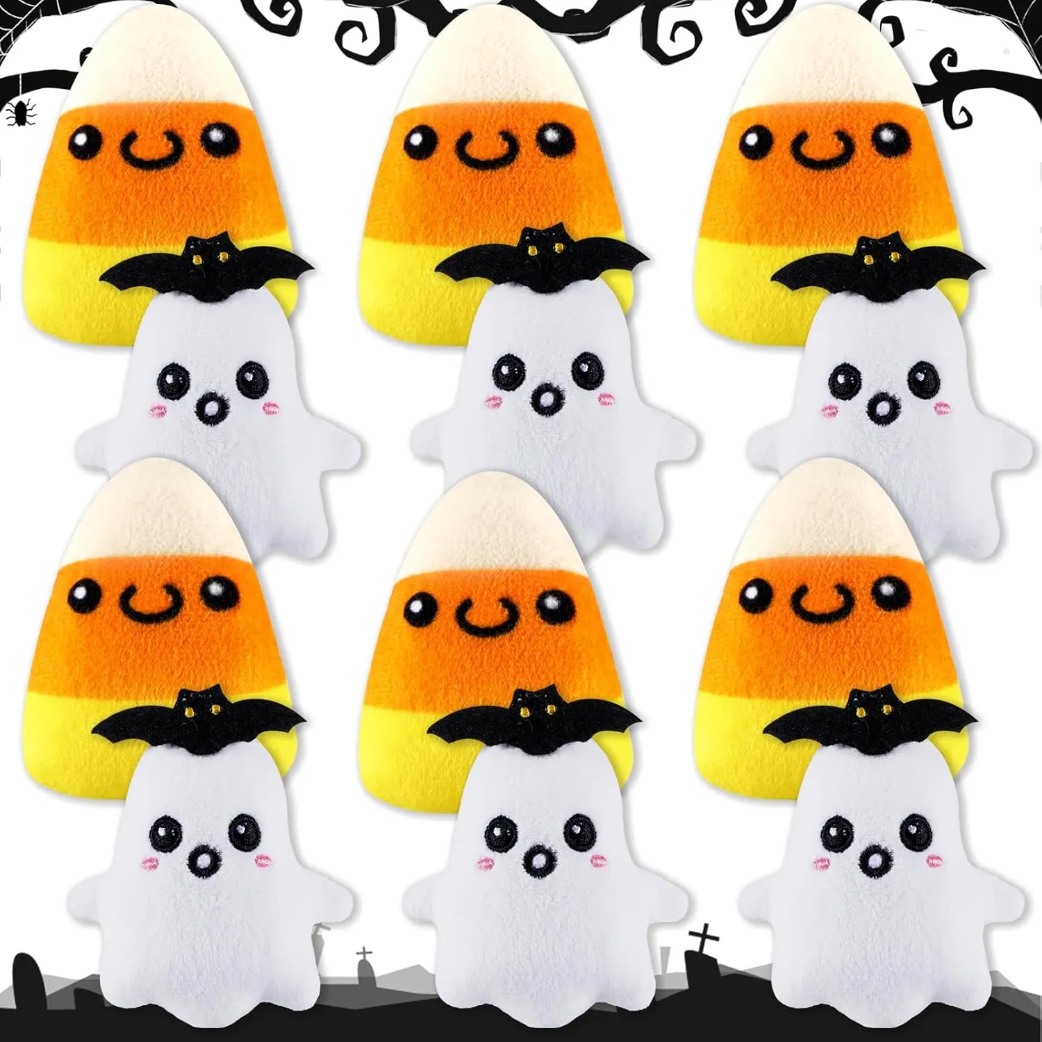 Liliful 12 Pcs Halloween Plush Toys Soft Stuffed Animal Boo Ghost Corn Candy Set Halloween Birthday Party Favors for Decorations Favors Mini Dog Toy Set 6 Pcs Boo 6 Pcs Ghost 3 in