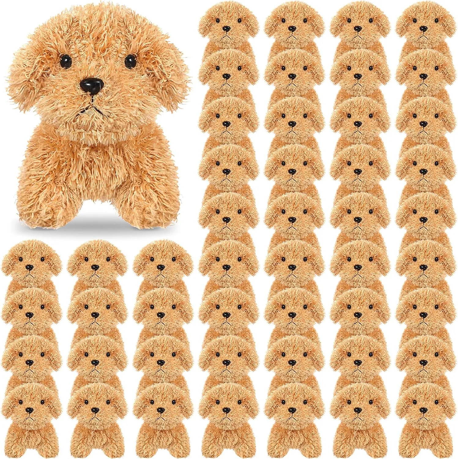 Liliful 50 Pcs Puppy Dogs Stuffed Animals Bulk Assorted Mini Dog Doll Soft Fluffy Plush Animal for Kids Baby Girls Boys Back to School Birthday Easter Gifts Party Favor(Light Brown)
