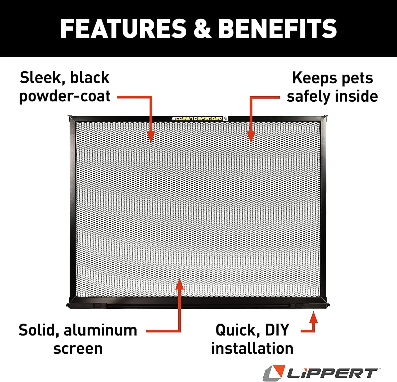 Lippert 28" Screen Defender RV Entry Door Protector Kit with Black Powder-Coated Aluminum for Pet Protection on Travel Trailers, 5th Wheel Campers and Motorhomes - 859793