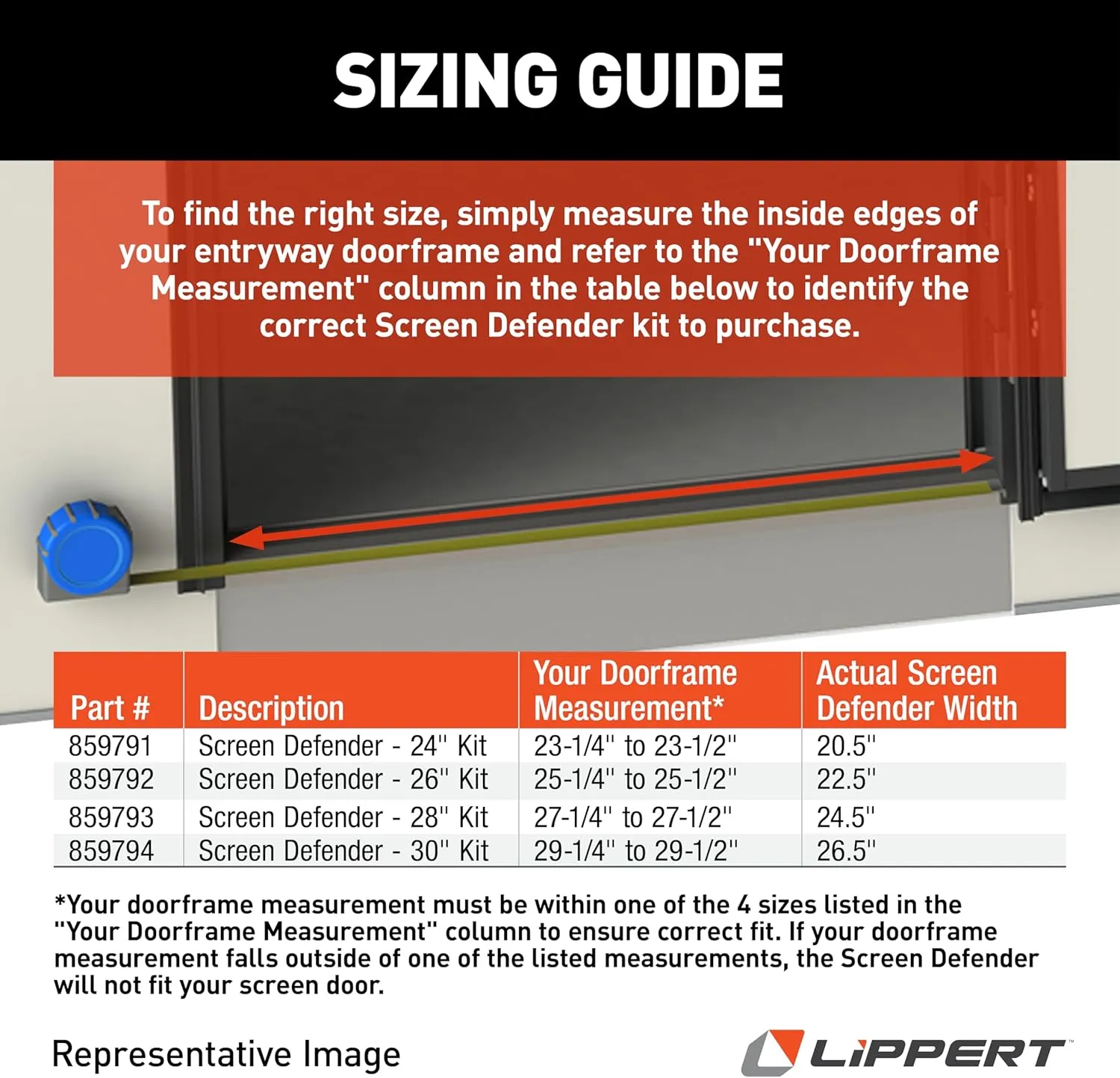 Lippert 28" Screen Defender RV Entry Door Protector Kit with Black Powder-Coated Aluminum for Pet Protection on Travel Trailers, 5th Wheel Campers and Motorhomes - 859793