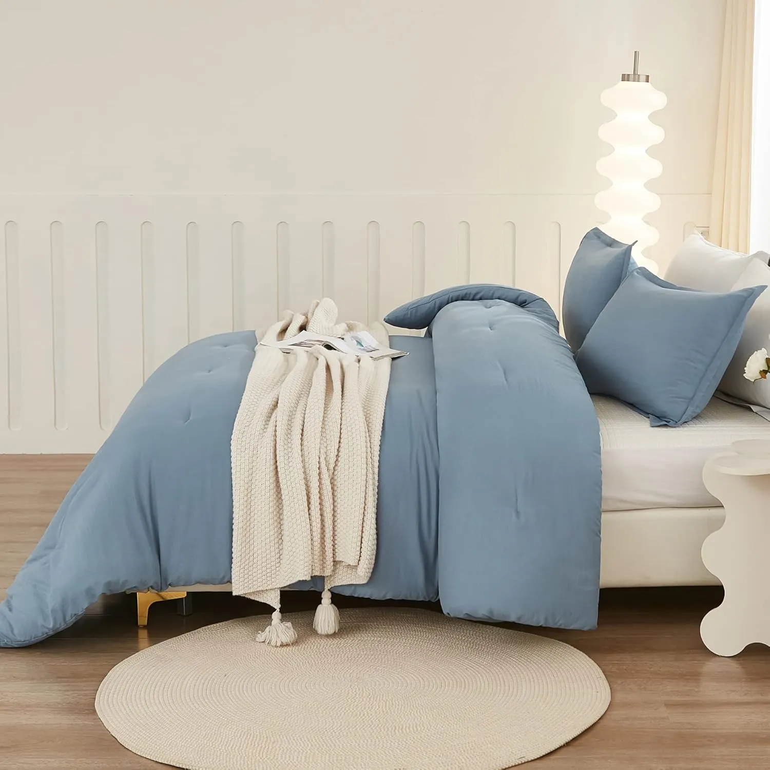 Litanika King Comforter Set Grayish Blue, 3 Pieces Lightweight Solid Bedding Comforter Set, All Season Fluffy Bed Set (104x90In Comforter & 2 Pillowcases)