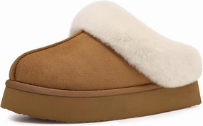 Litfun Fuzzy Platform Slippers for Women Comfy Winter House Shoes with Memory Foam Indoor Outdoor