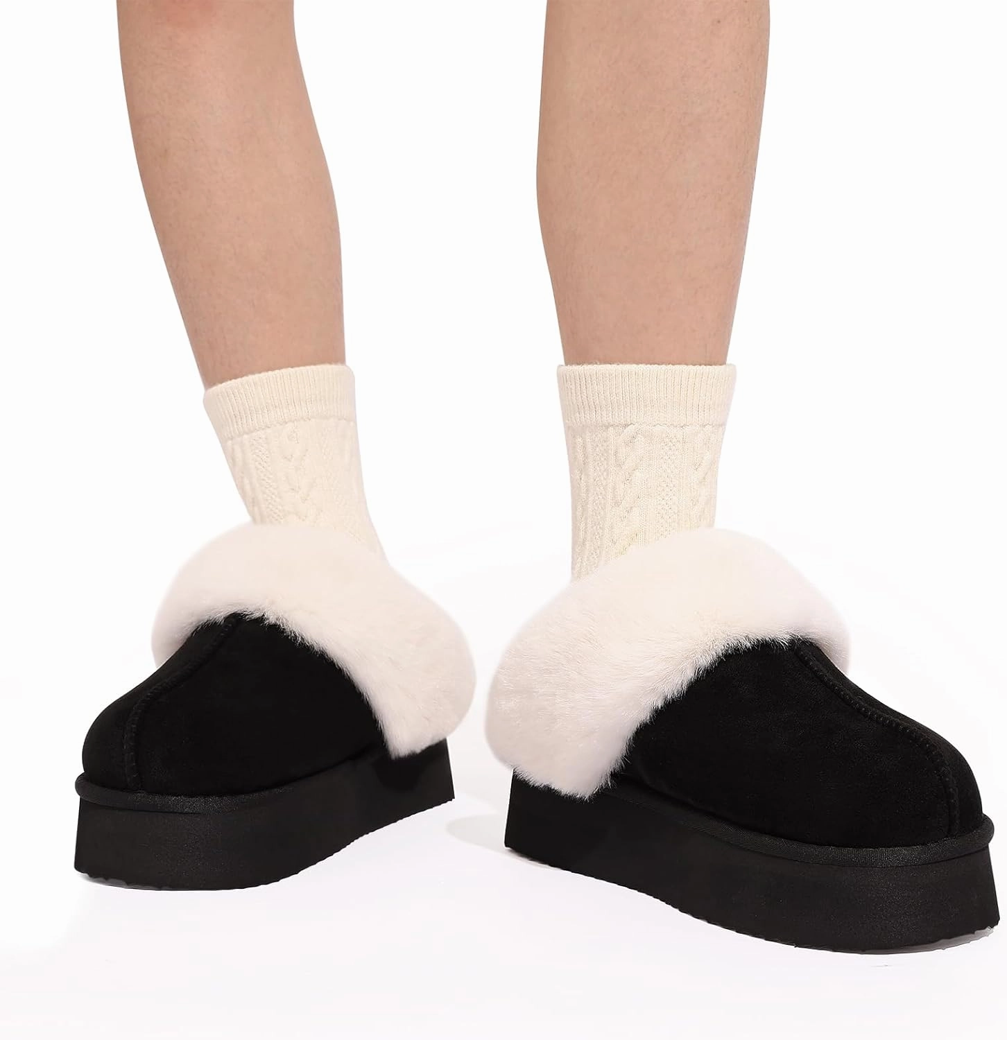 Litfun Fuzzy Platform Slippers for Women Comfy Winter House Shoes with Memory Foam Indoor Outdoor