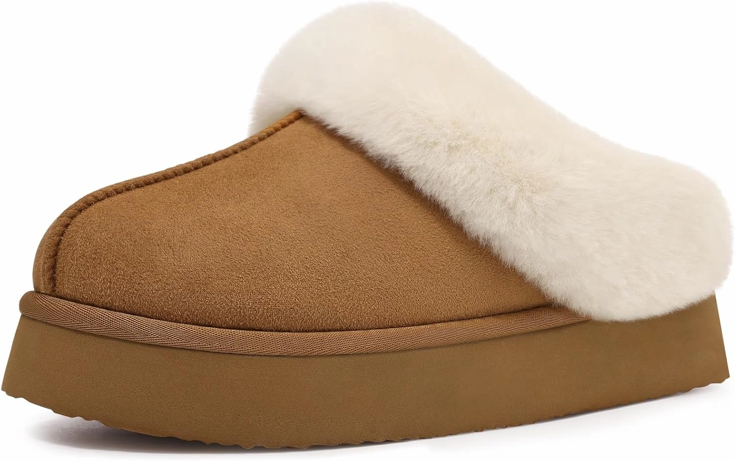 Litfun Fuzzy Platform Slippers for Women Comfy Winter House Shoes with Memory Foam Indoor Outdoor