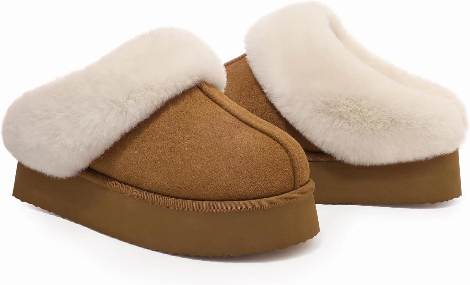 Litfun Fuzzy Platform Slippers for Women Comfy Winter House Shoes with Memory Foam Indoor Outdoor