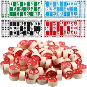 Lotto Game, Bingo Cards Set Russian Bingo Board Game Set of Wooden Barrels Cards Bingo Game Chips