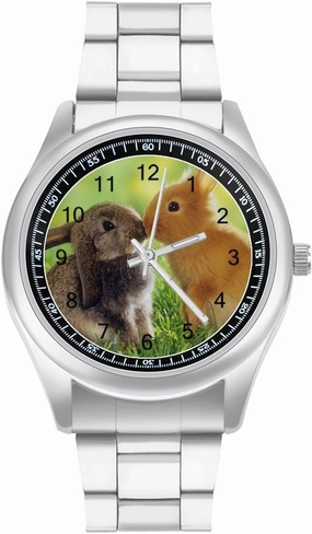 Lovely Bunny Rabbits Casual Wrist Watches for Men Classic Business Dress Watch Big Face for Work Gym