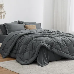 Love's cabin Full Comforter Set Dark Grey, 7 Pieces Full Bed in a Bag, All Season Bedding Sets with 1 Comforter, 1 Flat Sheet, 1 Fitted Sheet, 2 Pillowcase and 2 Pillow Sham