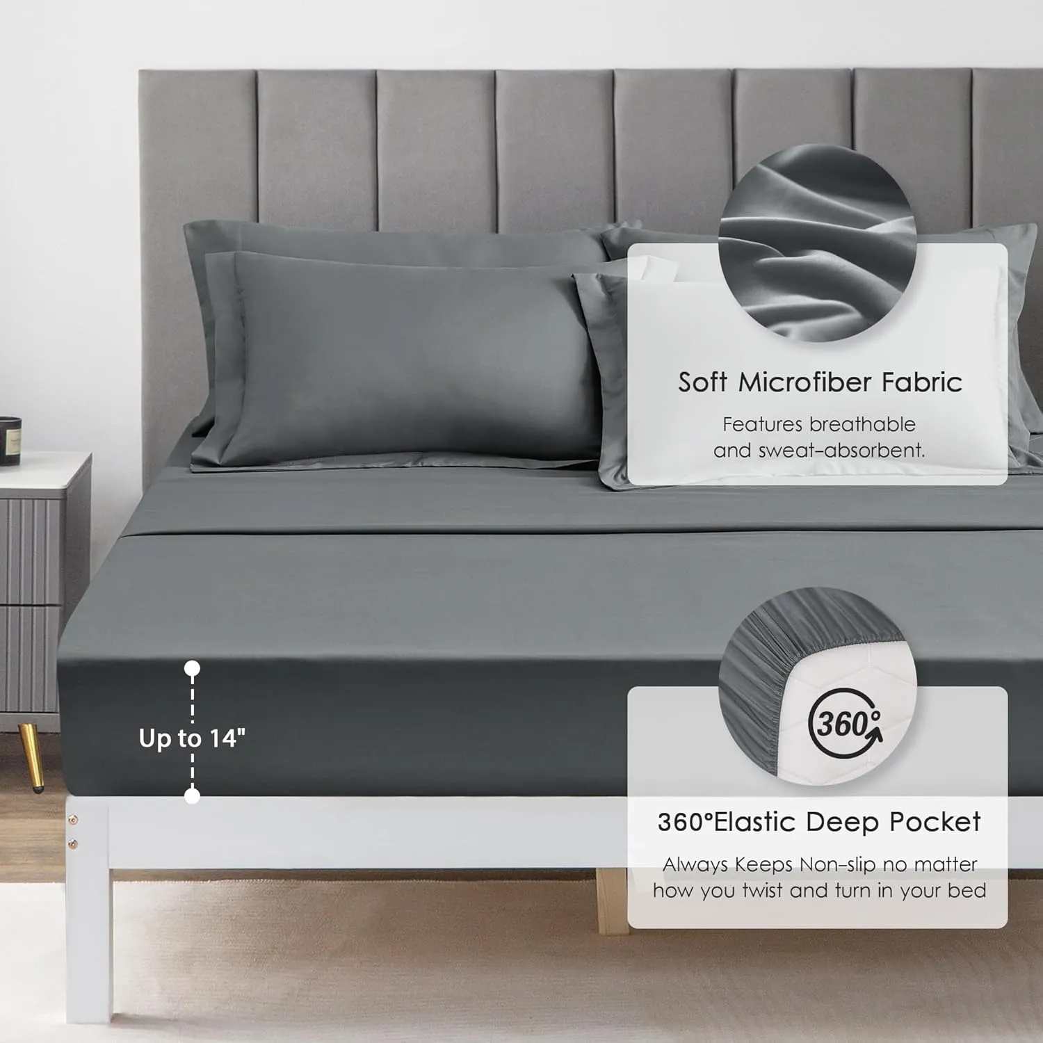 Love's cabin Full Comforter Set Dark Grey, 7 Pieces Full Bed in a Bag, All Season Bedding Sets with 1 Comforter, 1 Flat Sheet, 1 Fitted Sheet, 2 Pillowcase and 2 Pillow Sham