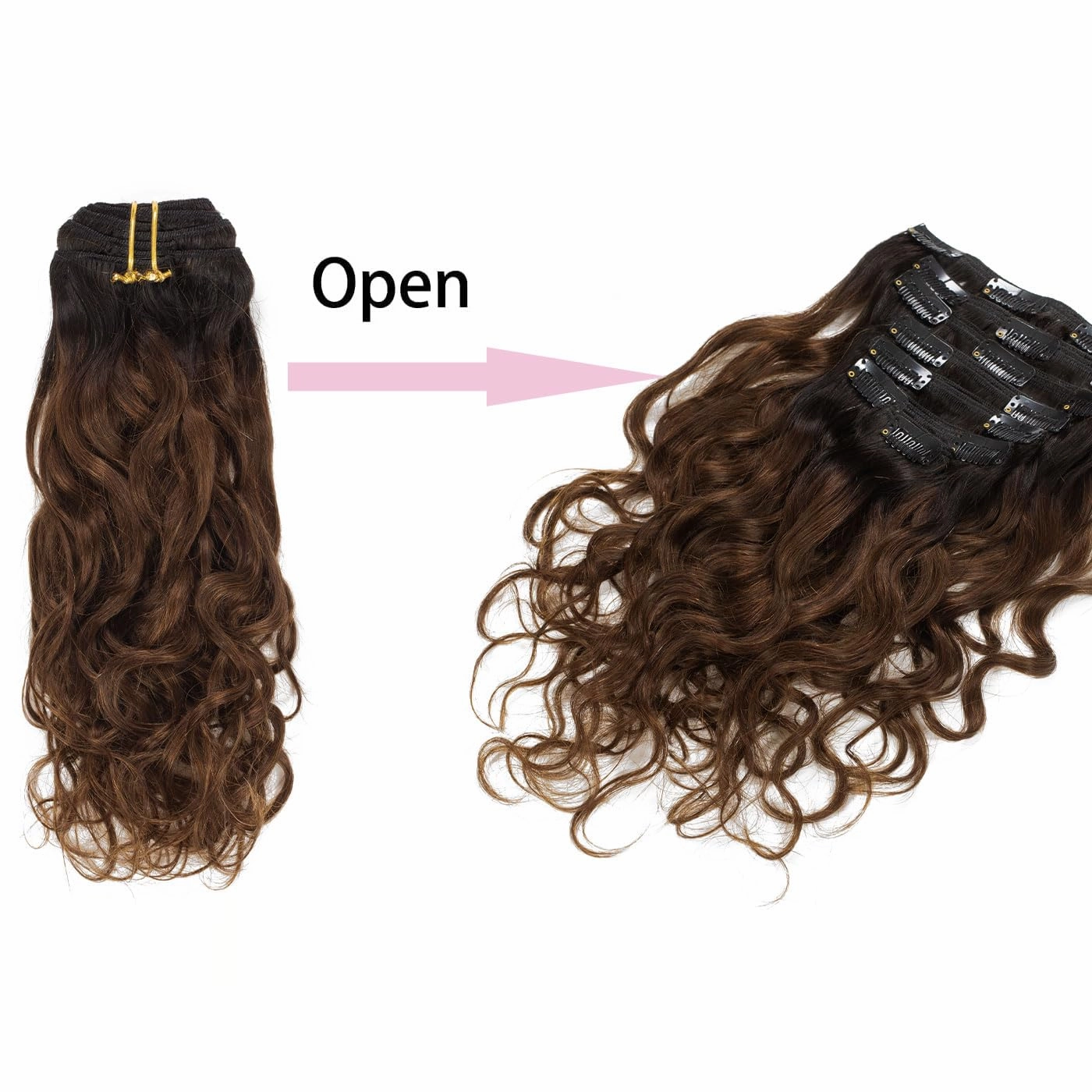 Loxxy Clip in Human Hair Extensions Natural Color Virgin Remy Human Hair Extensions #1B/4 Off Black to Dark Brown with Double Weft 120g/set 7Pcs/lot And 17 Clips Per Pack(18inch Natural Wave)