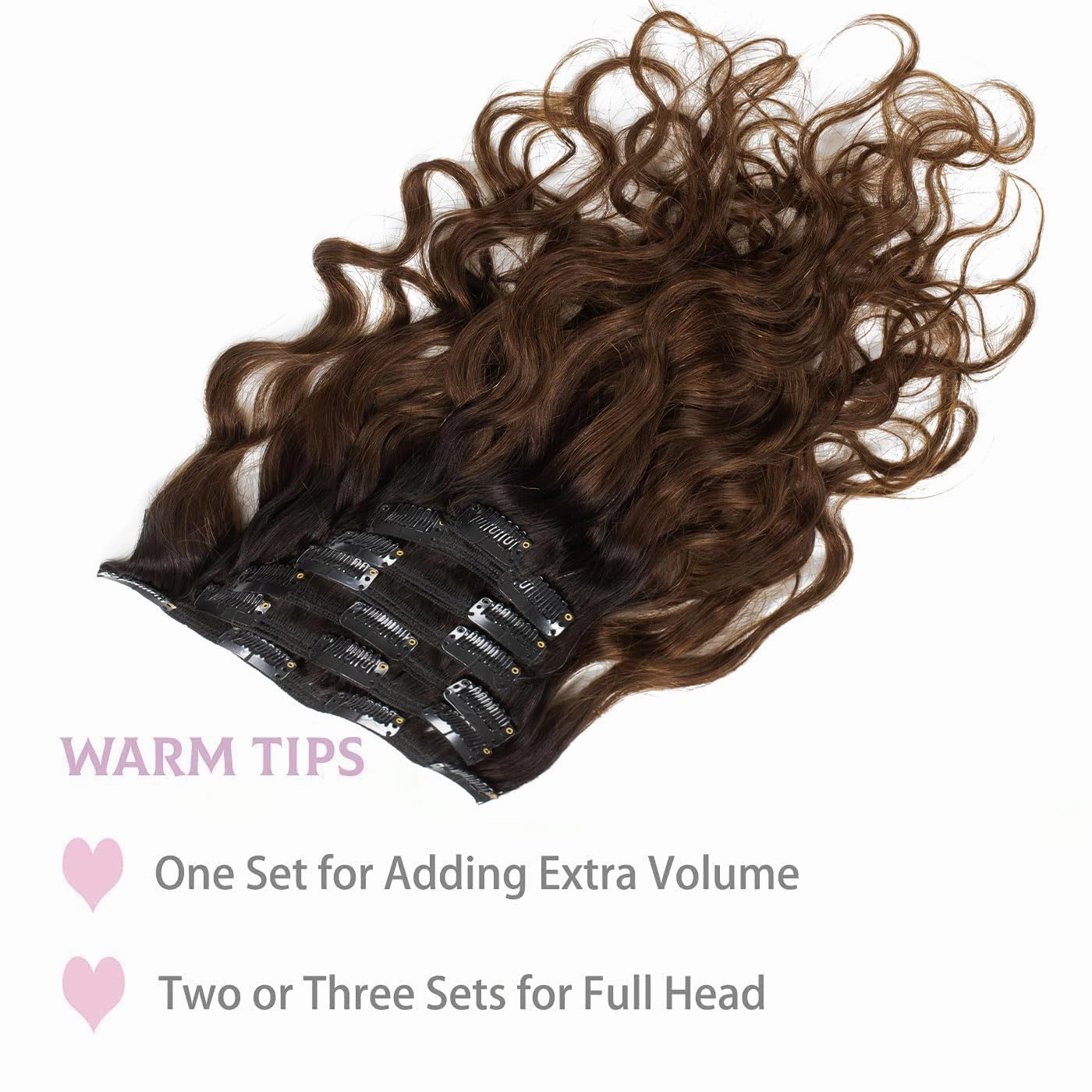 Loxxy Clip in Human Hair Extensions Natural Color Virgin Remy Human Hair Extensions #1B/4 Off Black to Dark Brown with Double Weft 120g/set 7Pcs/lot And 17 Clips Per Pack(18inch Natural Wave)