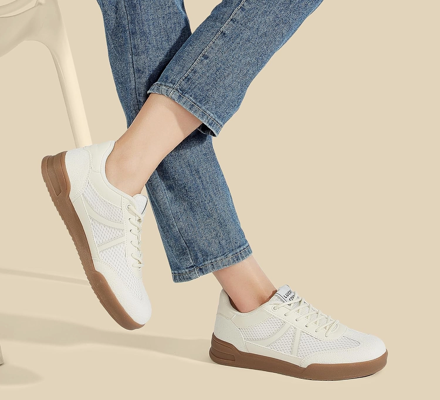 LUCKY STEP Women's Retro Fashion Sneakers Classic Mesh Gum Sole Tennis Footwear Casual Running Trainer Skate Walking Shoes
