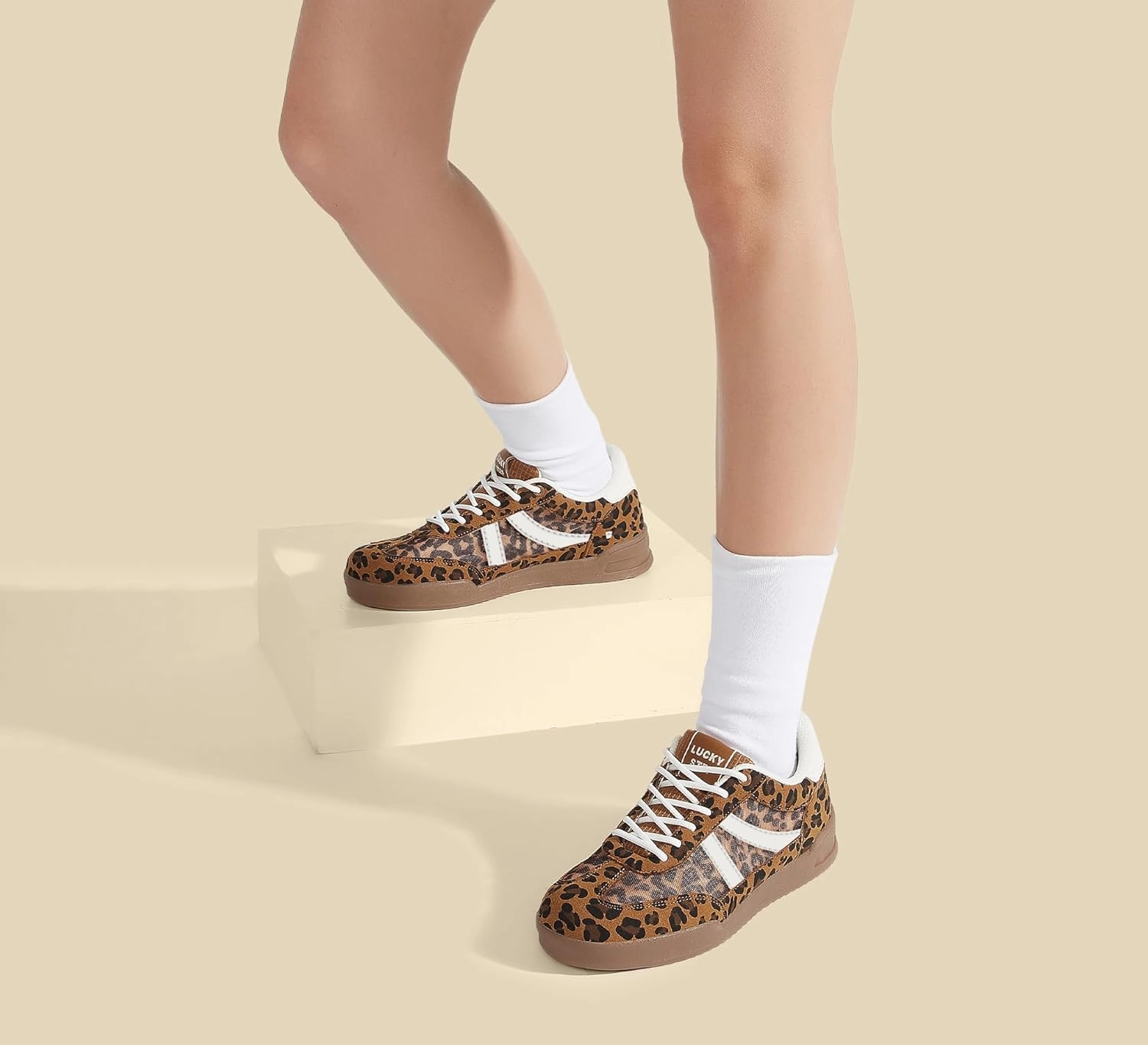 LUCKY STEP Women's Retro Fashion Sneakers Classic Mesh Gum Sole Tennis Footwear Casual Running Trainer Skate Walking Shoes