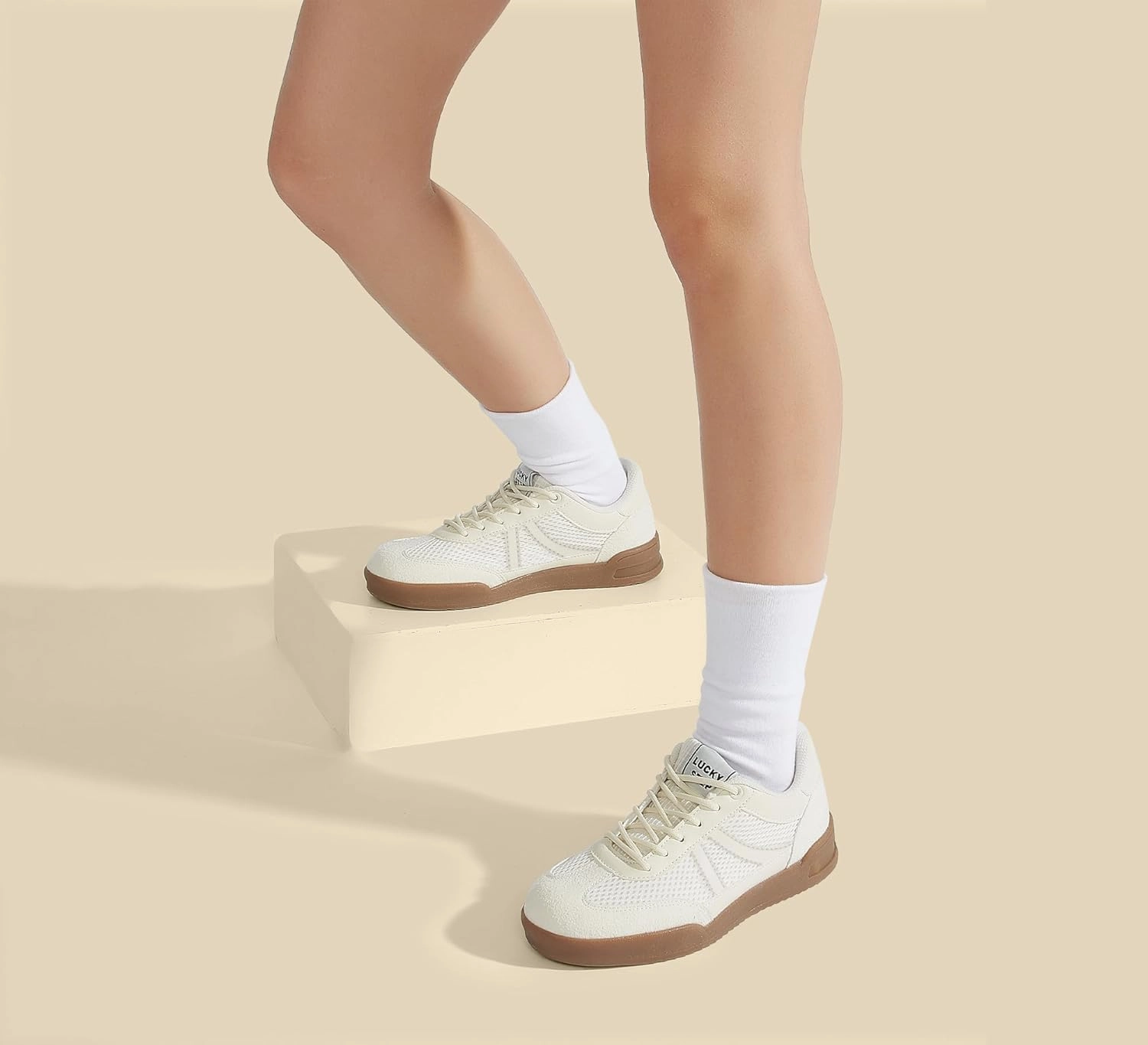 LUCKY STEP Women's Retro Fashion Sneakers Classic Mesh Gum Sole Tennis Footwear Casual Running Trainer Skate Walking Shoes
