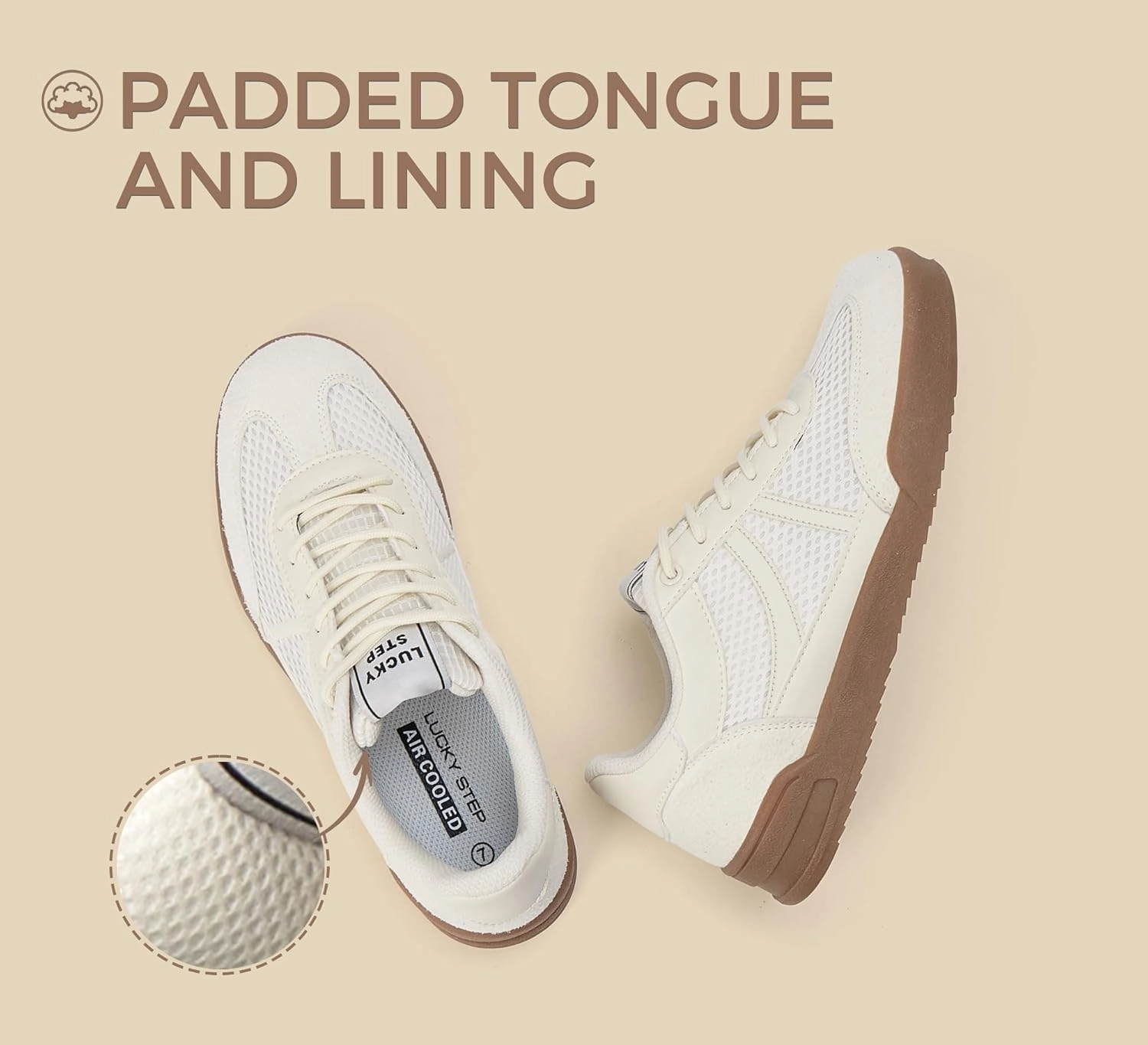 LUCKY STEP Women's Retro Fashion Sneakers Classic Mesh Gum Sole Tennis Footwear Casual Running Trainer Skate Walking Shoes