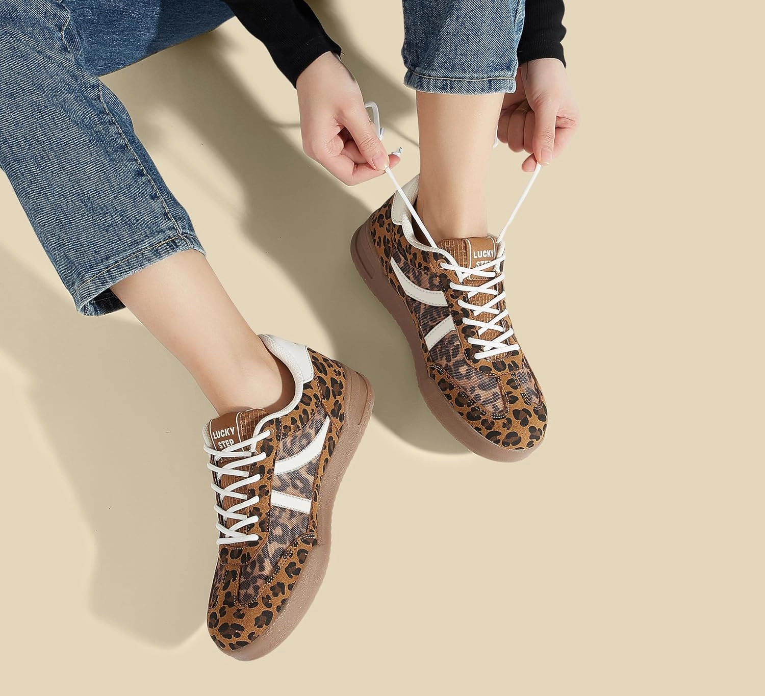 LUCKY STEP Women's Retro Fashion Sneakers Classic Mesh Gum Sole Tennis Footwear Casual Running Trainer Skate Walking Shoes