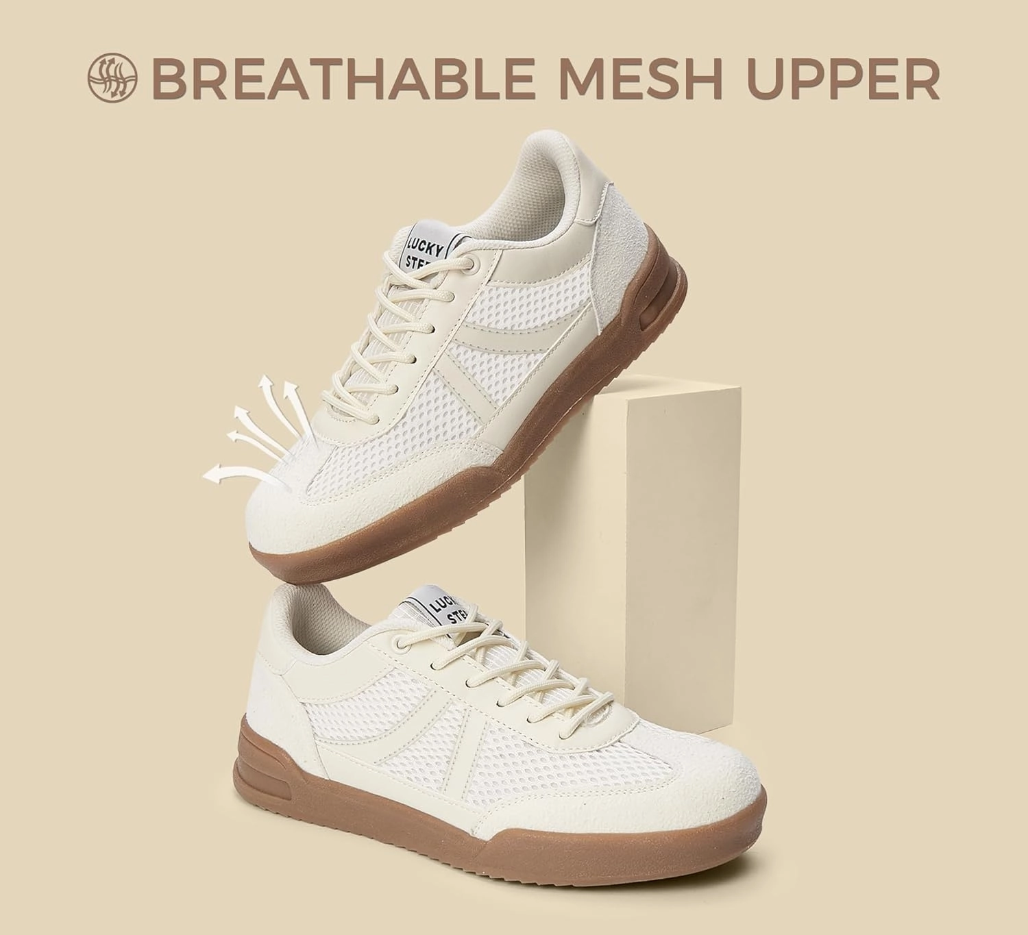 LUCKY STEP Women's Retro Fashion Sneakers Classic Mesh Gum Sole Tennis Footwear Casual Running Trainer Skate Walking Shoes