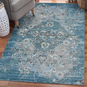 Luxe Weavers Distressed Blue 5x7 Area Rug, Modern, Stain Resistant Carpet, Indoor Oriental Rug,4620 Blue 5x7