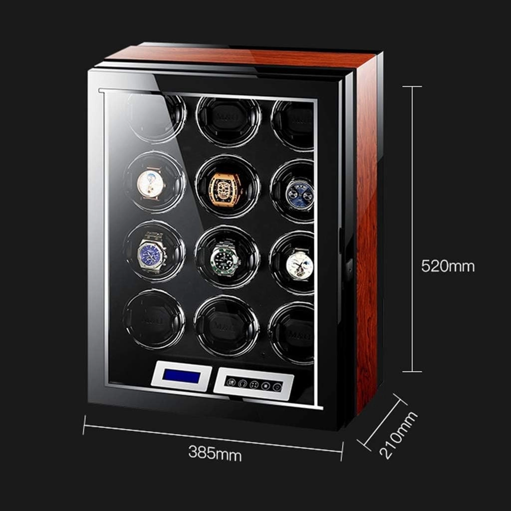 Luxury Automatic Watch Winder LCD Display Touch Screen Display Super Quiet Motor Wooden Piano Finish with Remote Control & Led Elegant Showcase12 0