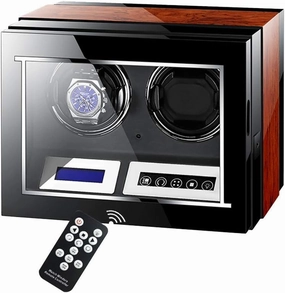 Luxury Automatic Watch Winder LCD Display Touch Screen Display Super Quiet Motor Wooden Piano Finish with Remote Control & LED Elegant Showcase (2 0)