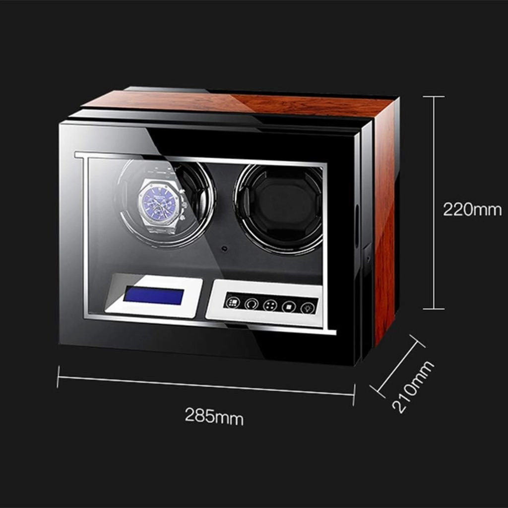 Luxury Automatic Watch Winder LCD Display Touch Screen Display Super Quiet Motor Wooden Piano Finish with Remote Control & LED Elegant Showcase (2 0)