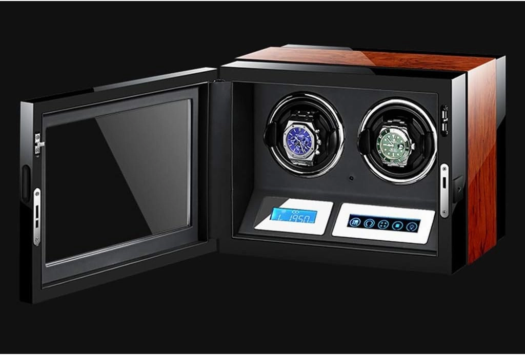 Luxury Automatic Watch Winder LCD Display Touch Screen Display Super Quiet Motor Wooden Piano Finish with Remote Control & LED Elegant Showcase (2 0)