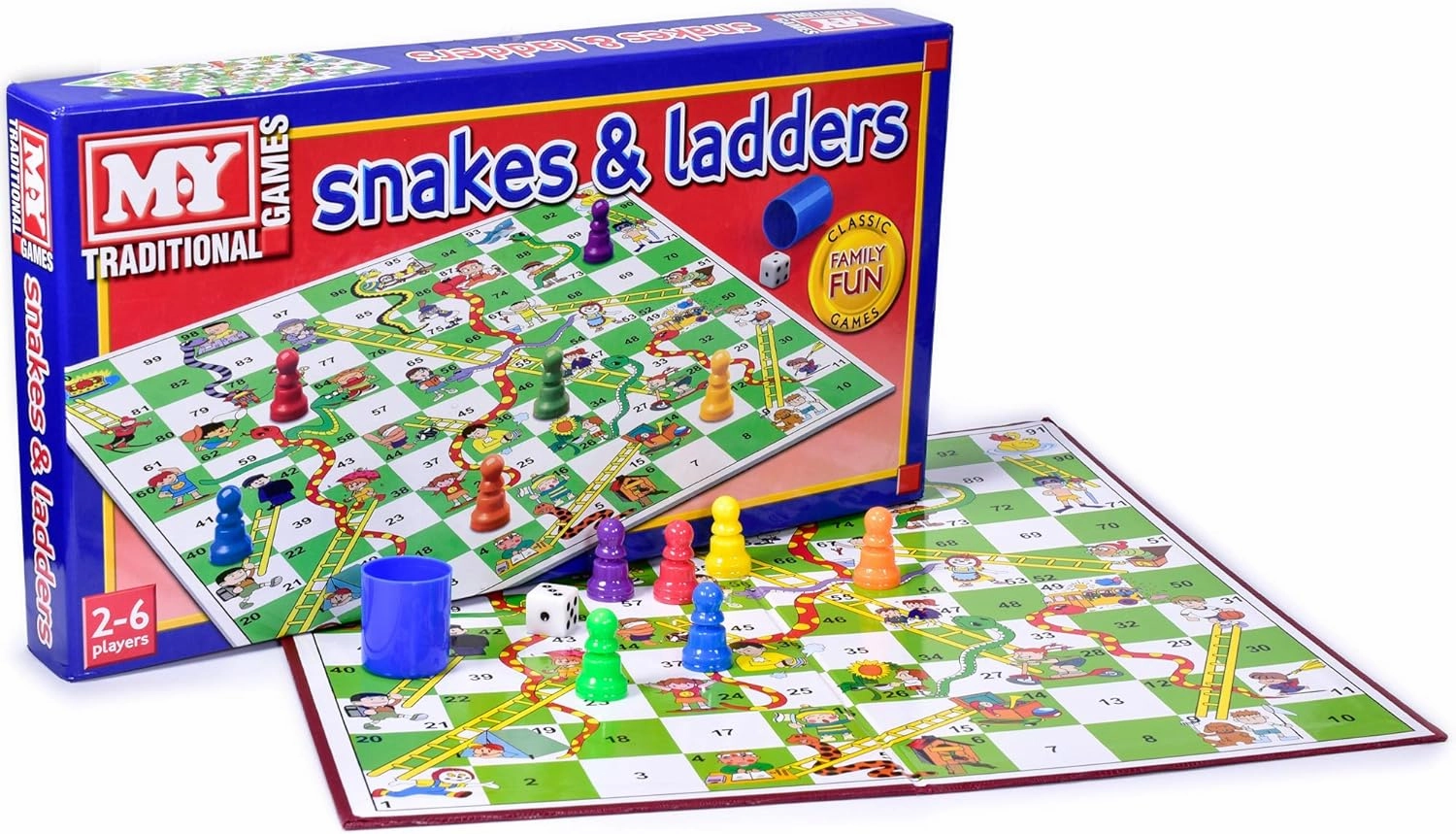 M.Y Snakes & Ladders - Traditional Snakes and Ladders Board Game for Kids & Adults