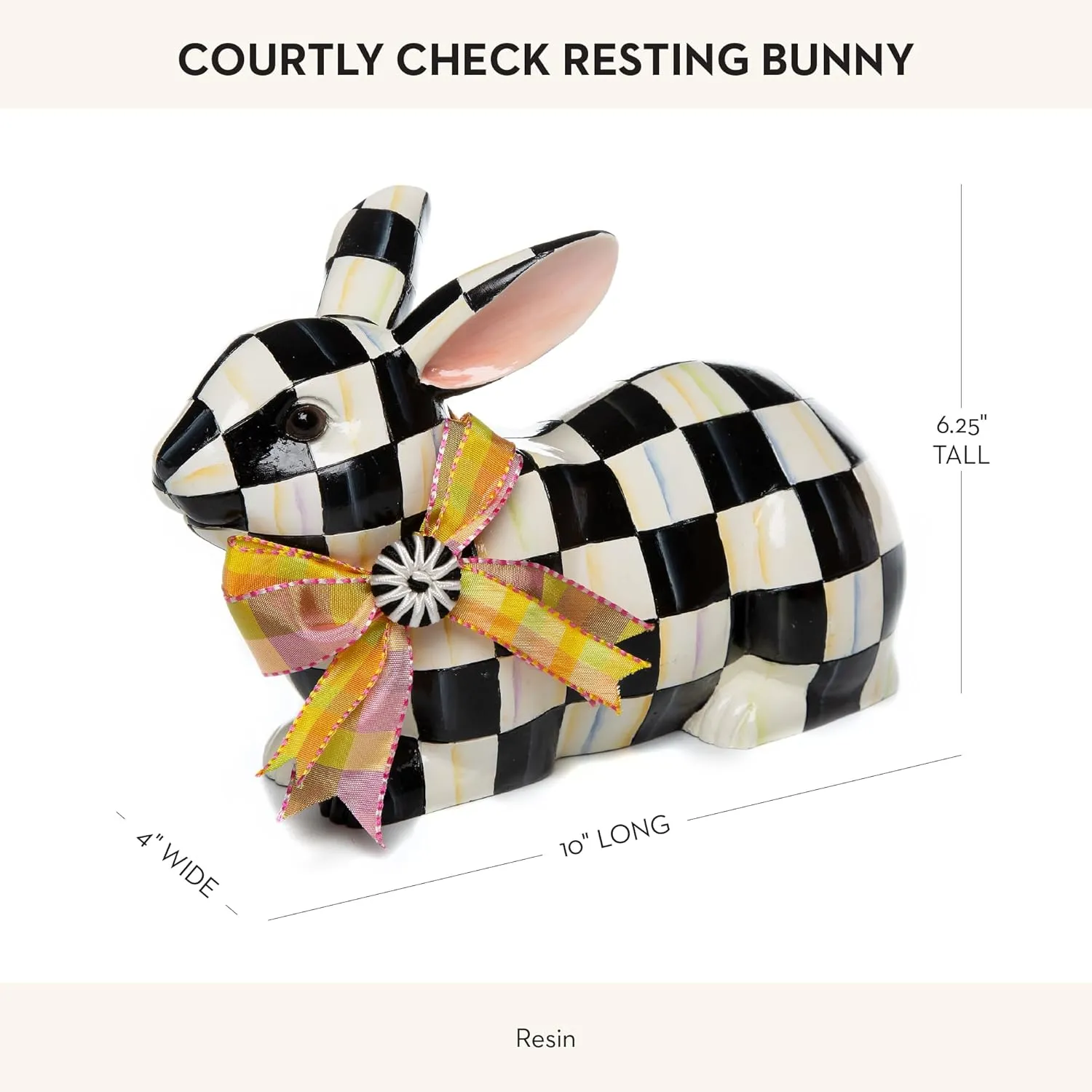 MACKENZIE-CHILDS Bunny Figurine, Rabbit Figurine Decoration for Spring, Resting, Courtly Check