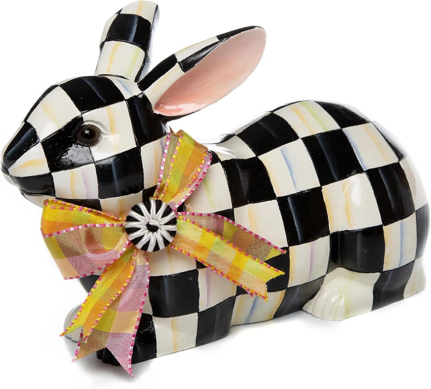 MACKENZIE-CHILDS Bunny Figurine, Rabbit Figurine Decoration for Spring, Resting, Courtly Check