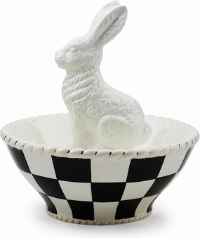 MACKENZIE-CHILDS White Rabbit Ceramic Candy Dish, Decorative Bowl for Candy