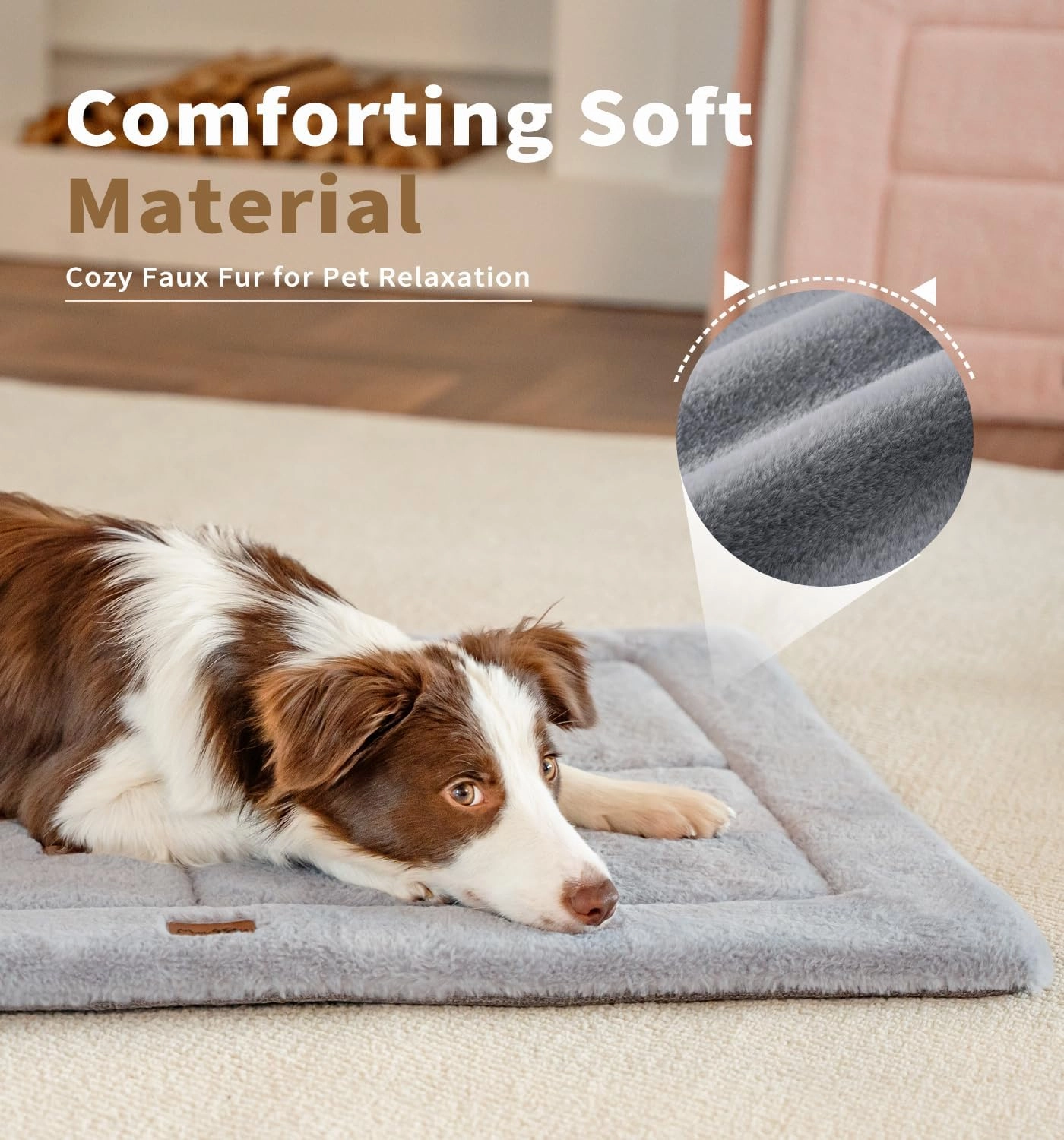 Made4Pets Dog Crate Pad Bed for Large Dogs, Washable & Reversible, Anti-Slip Kennel Mat for Cozy Sleeping, Soft Fluffy Dog Bed for Indoor & Outdoor Use, 41"x29", Gray