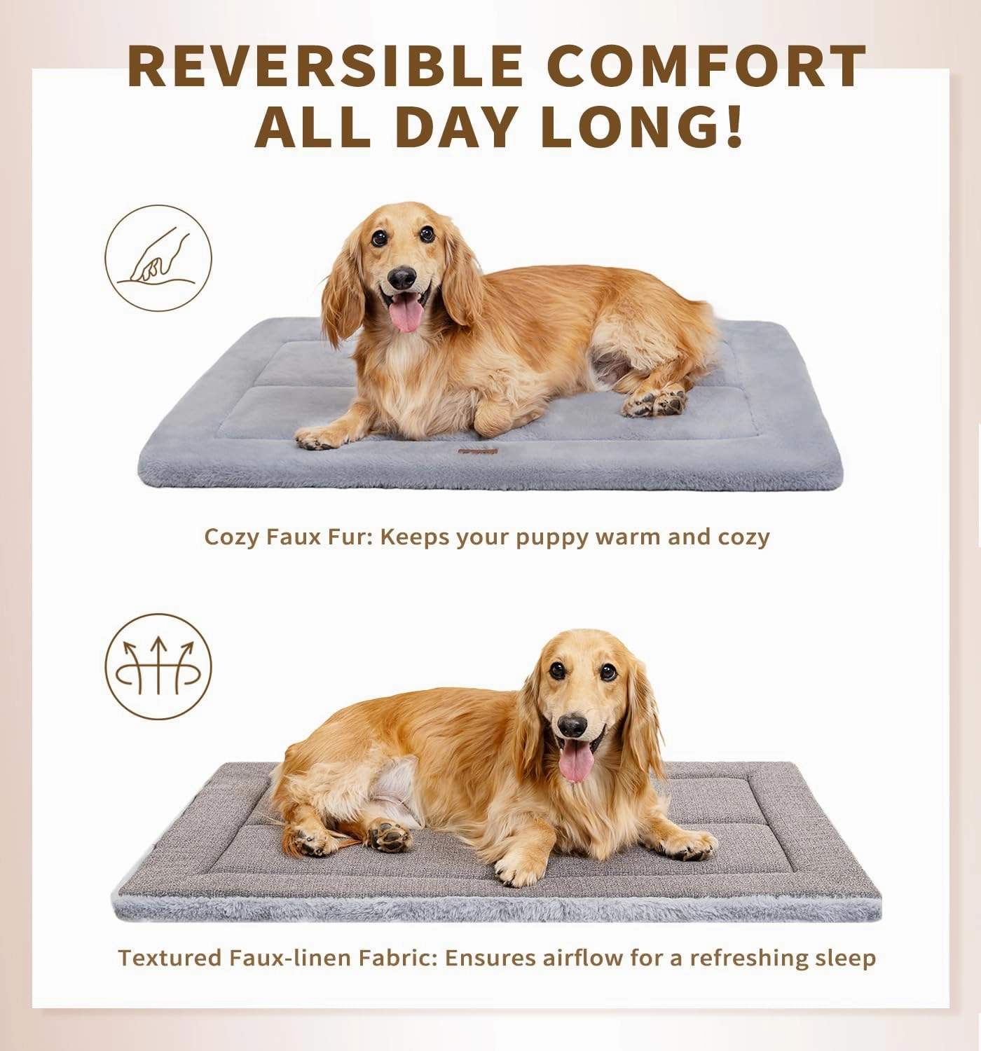 Made4Pets Dog Crate Pad Bed for Large Dogs, Washable & Reversible, Anti-Slip Kennel Mat for Cozy Sleeping, Soft Fluffy Dog Bed for Indoor & Outdoor Use, 41"x29", Gray