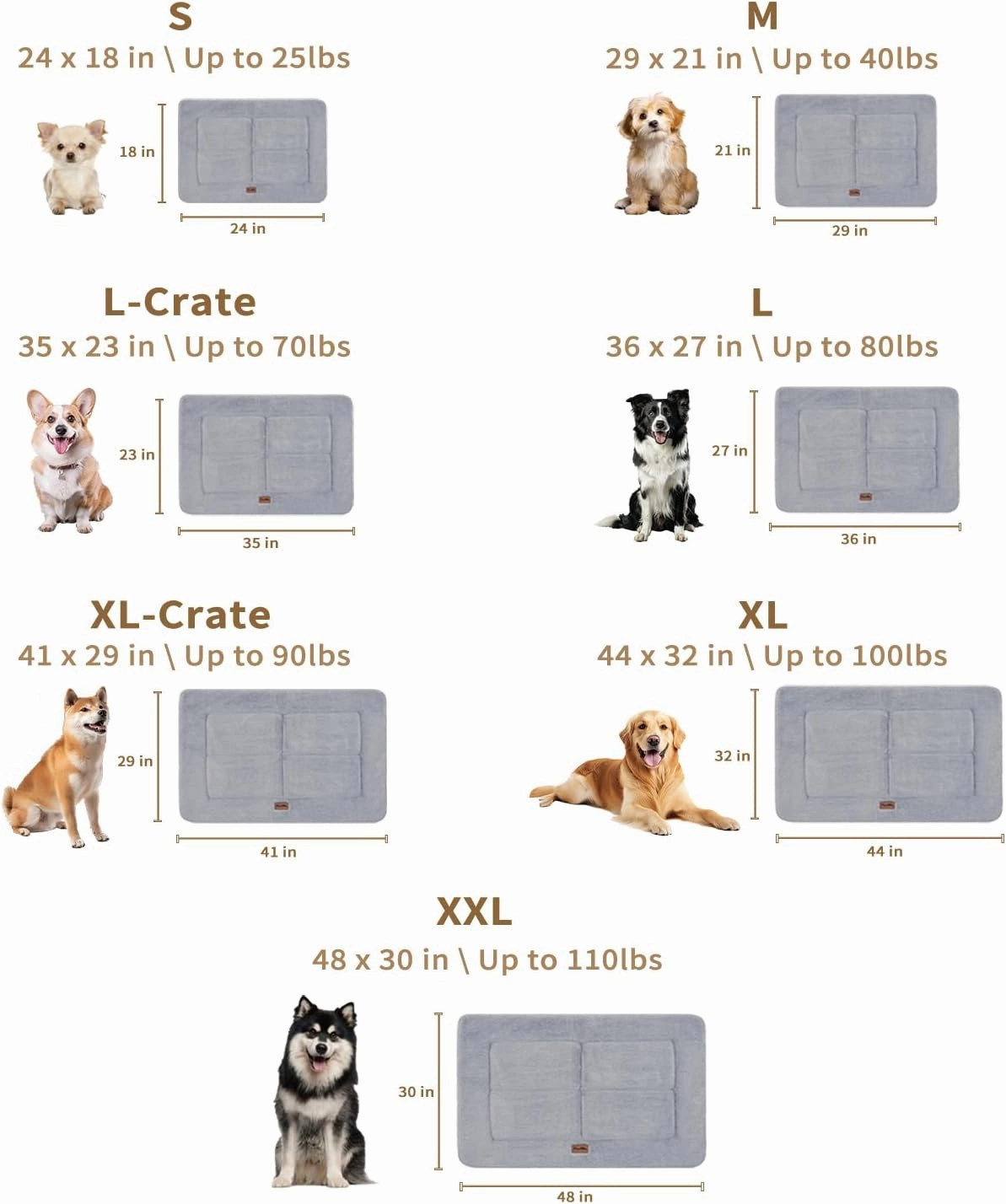 Made4Pets Dog Crate Pad Bed for Large Dogs, Washable & Reversible, Anti-Slip Kennel Mat for Cozy Sleeping, Soft Fluffy Dog Bed for Indoor & Outdoor Use, 41"x29", Gray