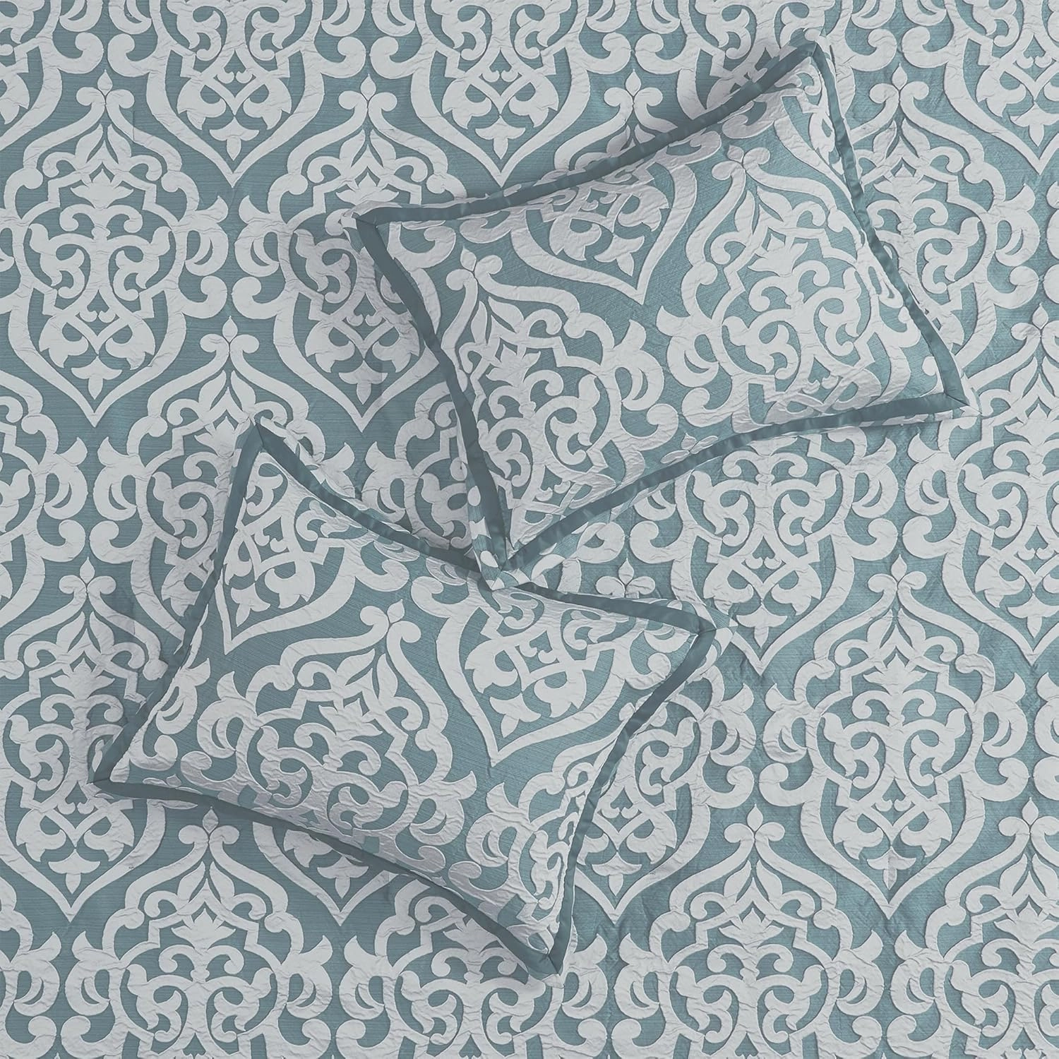 Madison Park Odette Cozy King Size Comforter Set Jacquard Damask Medallion Design - Modern All Season, Down Alternative Bedding, Shams, Decorative Pillows, King(104 in x 92 in), Aqua