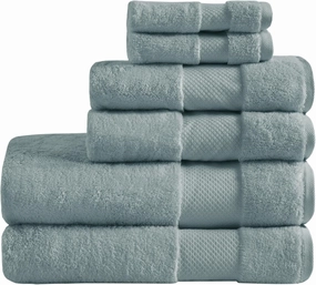 Madison Park Turkish 100% Cotton 600Gsm Luxury Premium Thick Soft Absorbent Hotel Bathroom Towel Set Shower Hand Face Washcloths, Assorted Sizes, Blue 6 Piece