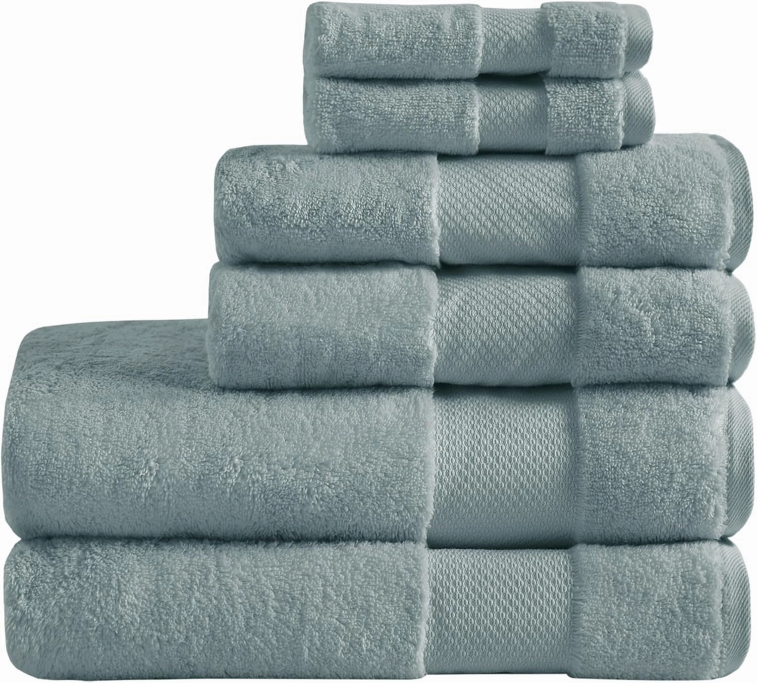 Madison Park Turkish 100% Cotton 600Gsm Luxury Premium Thick Soft Absorbent Hotel Bathroom Towel Set Shower Hand Face Washcloths, Assorted Sizes, Blue 6 Piece