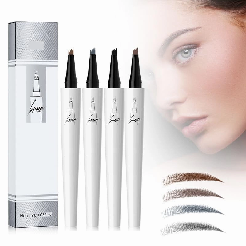 Magic Eyebrow Pencil, 2024 New 3D Waterproof Microblading Eyebrow Pencil Contouring Pen, Natural Makeup Fine Stroke Magic Eyebrow Pencil with 4 Micro-Fork Tip for women Makeup(C,4pcs,Set)