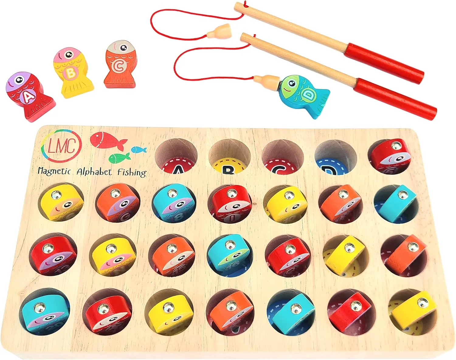 Magnetic Alphabet Fishing Toy - Letters, Numbers, & 2 Fishing Poles - Alphabet & Math Learning Toys - Magnetic Fishing Game for Toddlers 3 , Educational Toys