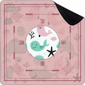 Mahjong Mat for Table Sea Animals Fish Seamless Simple Cartoon Hand Drawn Style 31.5" x 31.5" Non-Slip Noise-Reducing Game Mat Premium Mahjong Accessories for Poker Dominoes Board Games