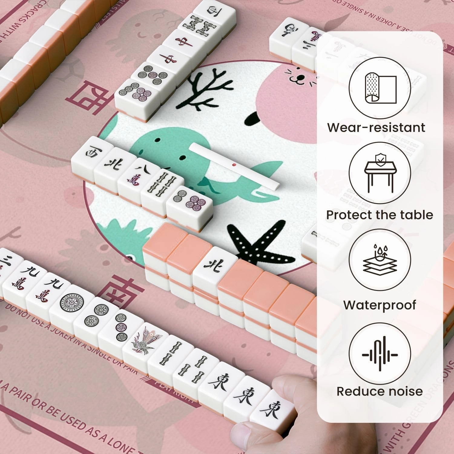 Mahjong Mat for Table Sea Animals Fish Seamless Simple Cartoon Hand Drawn Style 31.5" x 31.5" Non-Slip Noise-Reducing Game Mat Premium Mahjong Accessories for Poker Dominoes Board Games