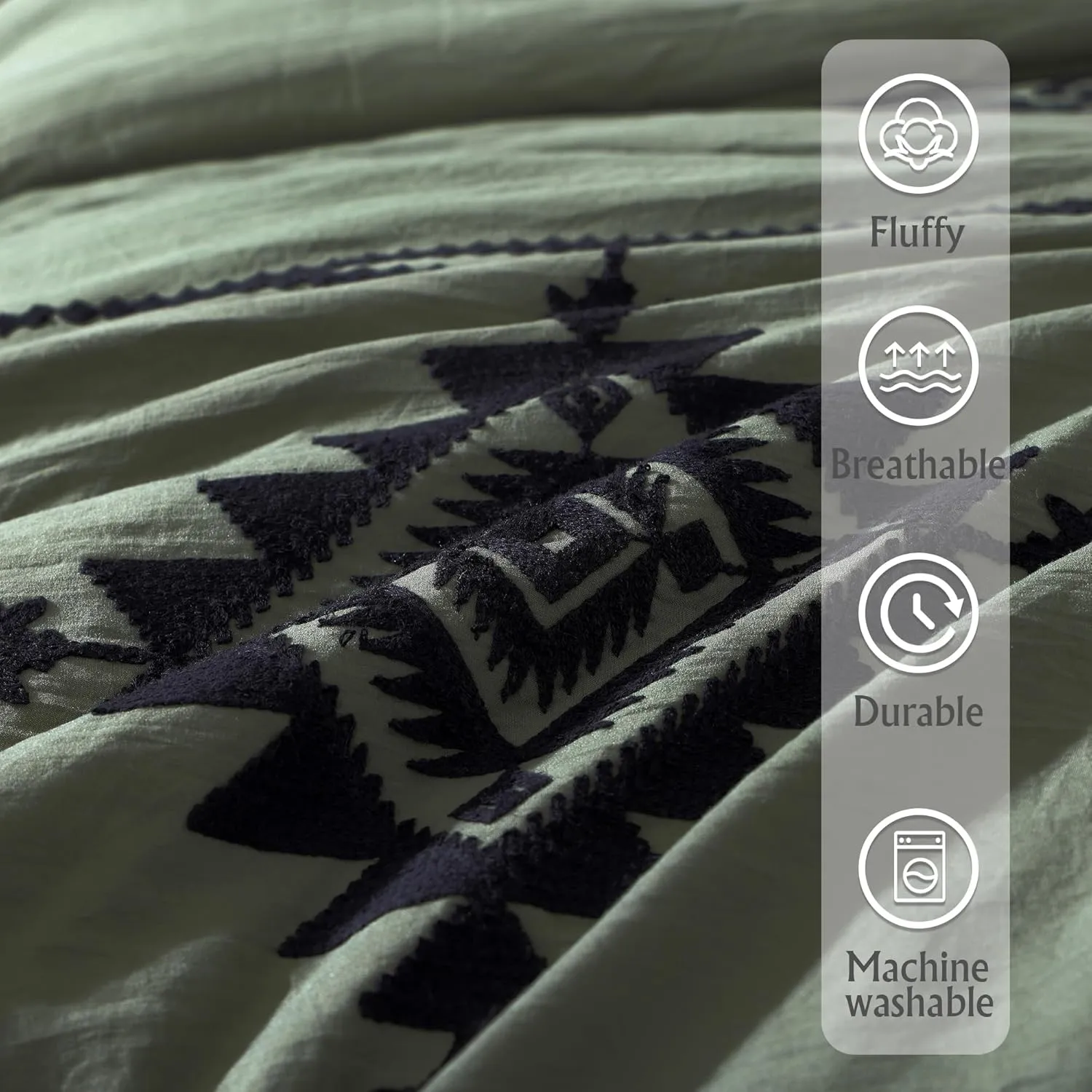 MAIREVE Olive Green Embroidery Comforters Set Queen Size - 7 Pieces, Farmhouse Western Bedding All Season Bed in A Bag Queen, Boho Comforter Set with Sheets, Pillowcases & Shams