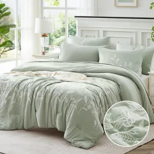 MaiRêve Queen Size Comforter Sets, Embroidery Queen Bedding Sets 7 Pieces, Sage Green Comforter Set Queen Size, All Season Bed in A Bag Queen with Sheets, Comforter,Pillowcase & Shams
