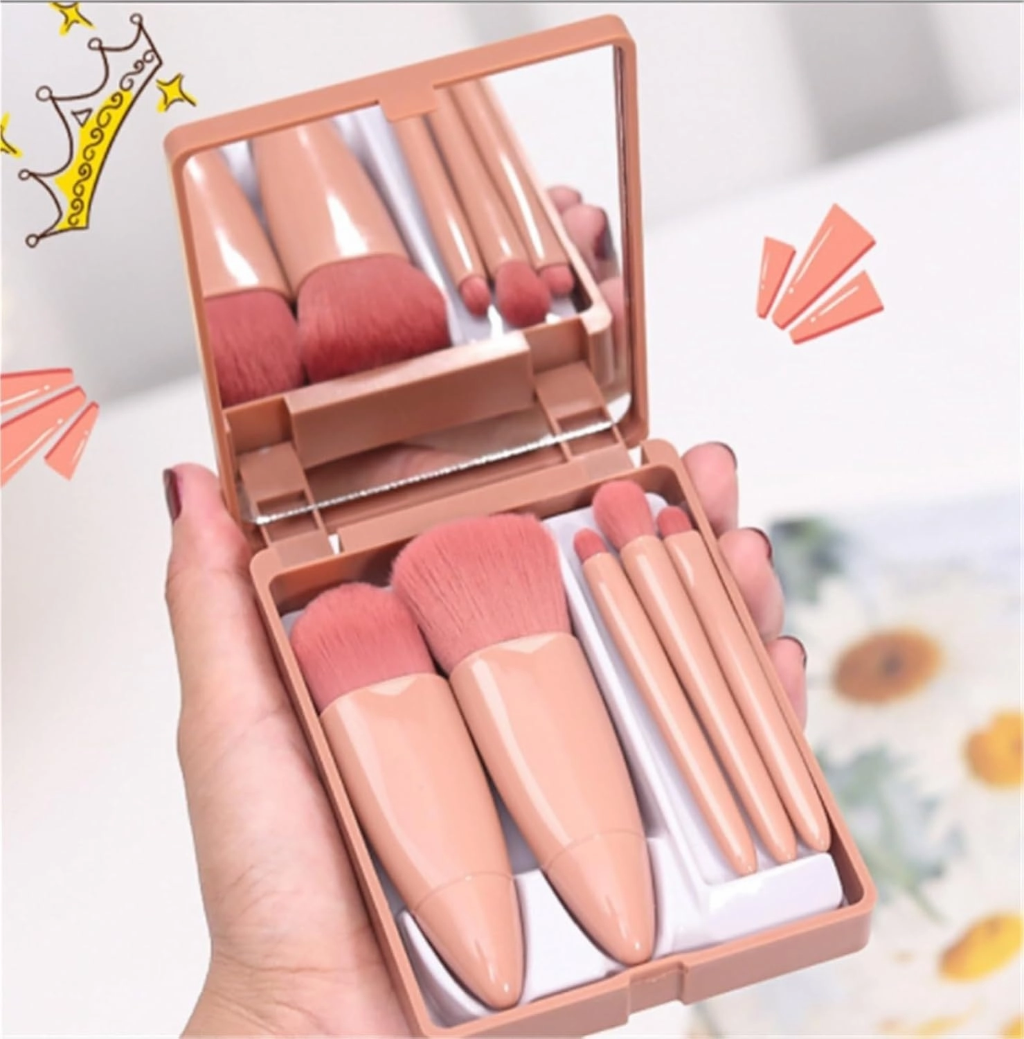 Make Up Brushes Set Makeup Brush Set Easy-to-Carry Travel 5-Piece All-in-one Makeup Brush Set Makeup Tools Set(Red)
