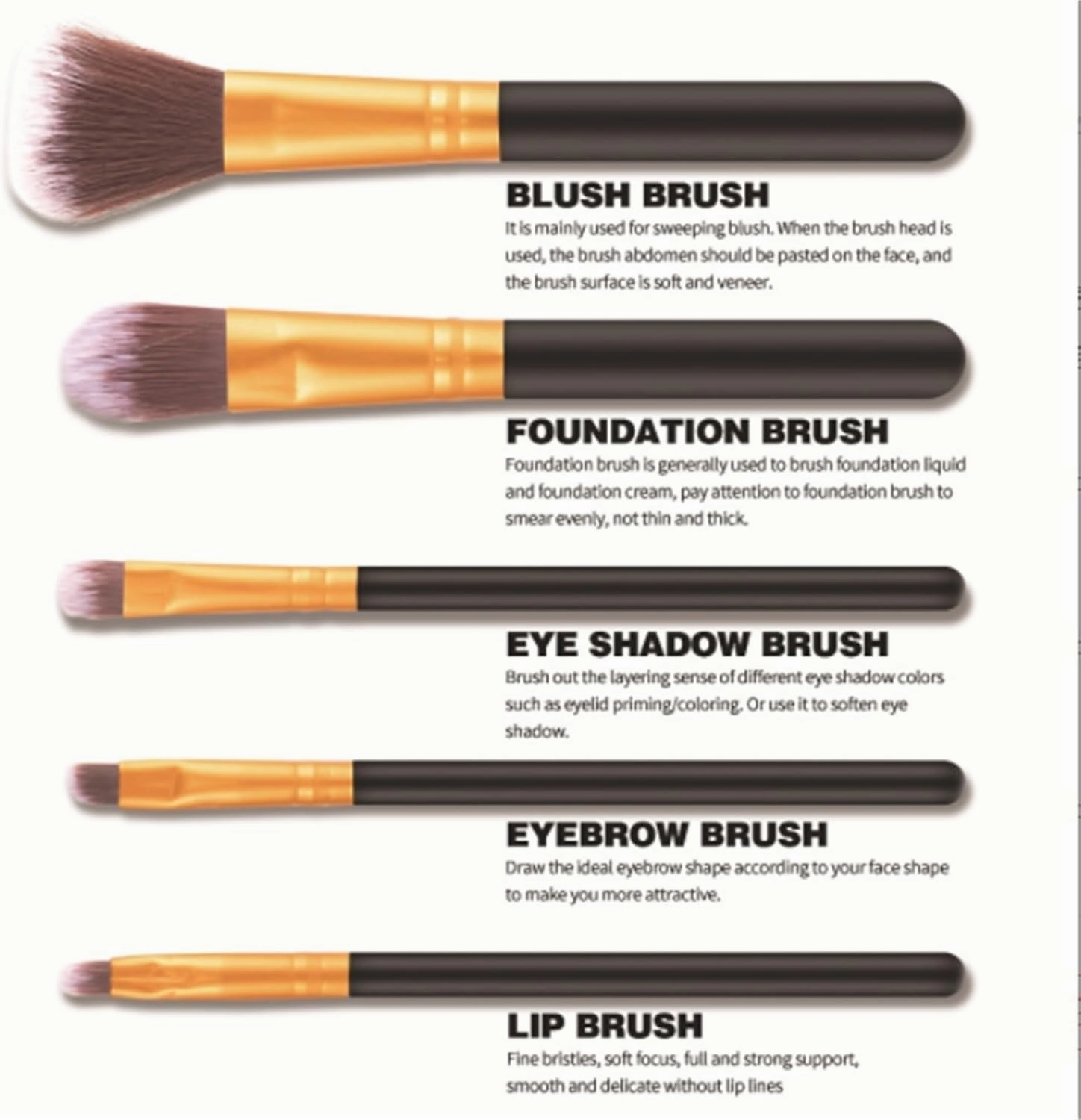 Make Up Brushes Set Makeup Brush Set Plastic Handle 5 Pieces for Eye and Face Makeup Brushes Makeup Tools Set(Yellow)