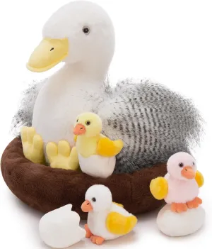 MaoGoLan 8Pcs Duck Stuffed Animal Plush Set - Mother Duck & 3 Baby Ducklings with Cozy Nest, Soft Huggable Plush for Kids and Nursery Decor