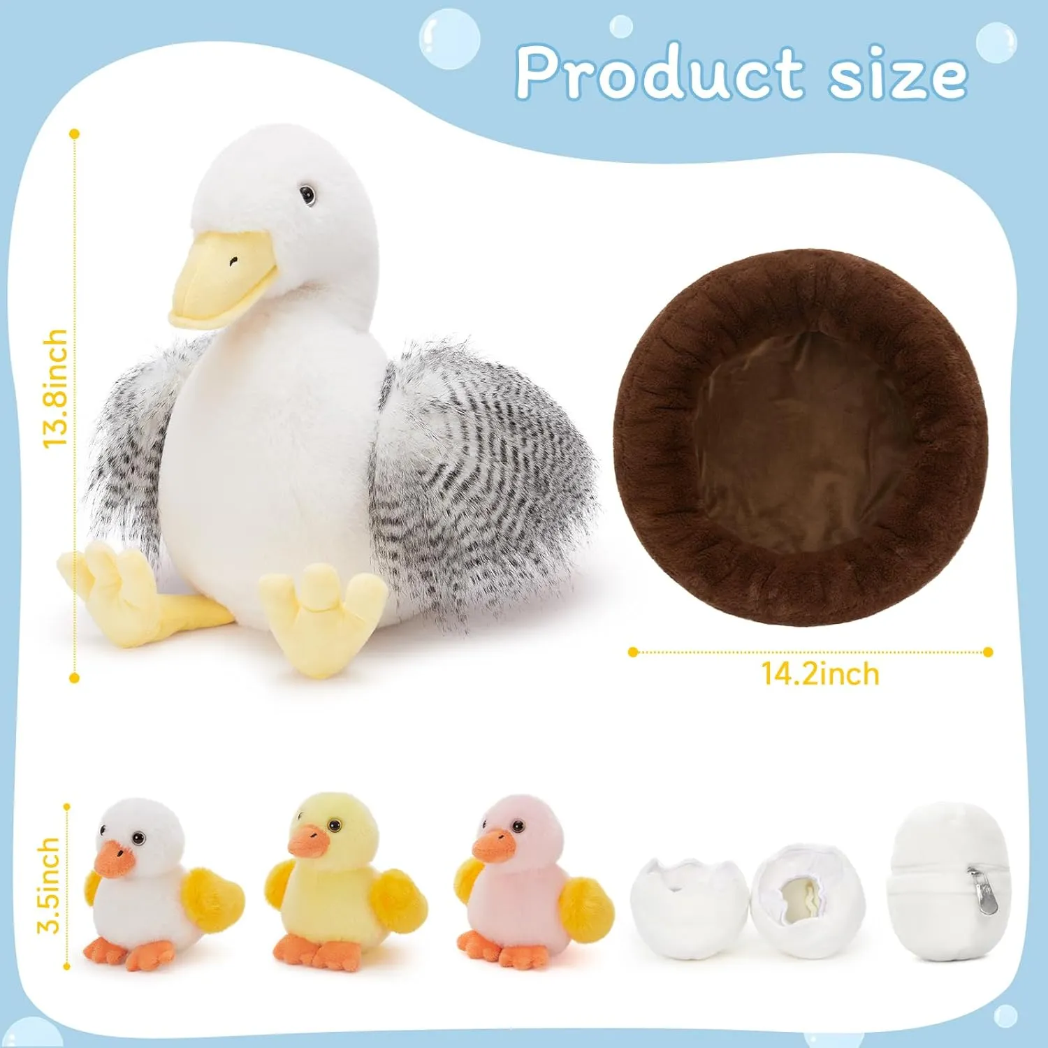 MaoGoLan 8Pcs Duck Stuffed Animal Plush Set - Mother Duck & 3 Baby Ducklings with Cozy Nest, Soft Huggable Plush for Kids and Nursery Decor