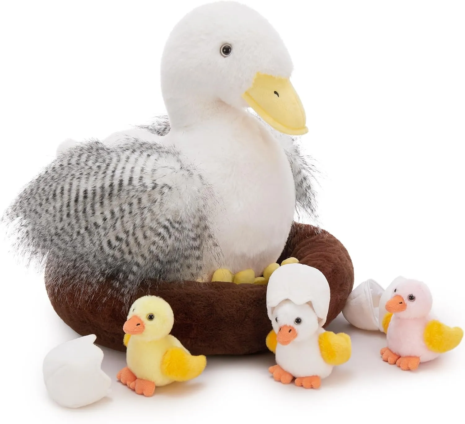 MaoGoLan 8Pcs Duck Stuffed Animal Plush Set - Mother Duck & 3 Baby Ducklings with Cozy Nest, Soft Huggable Plush for Kids and Nursery Decor