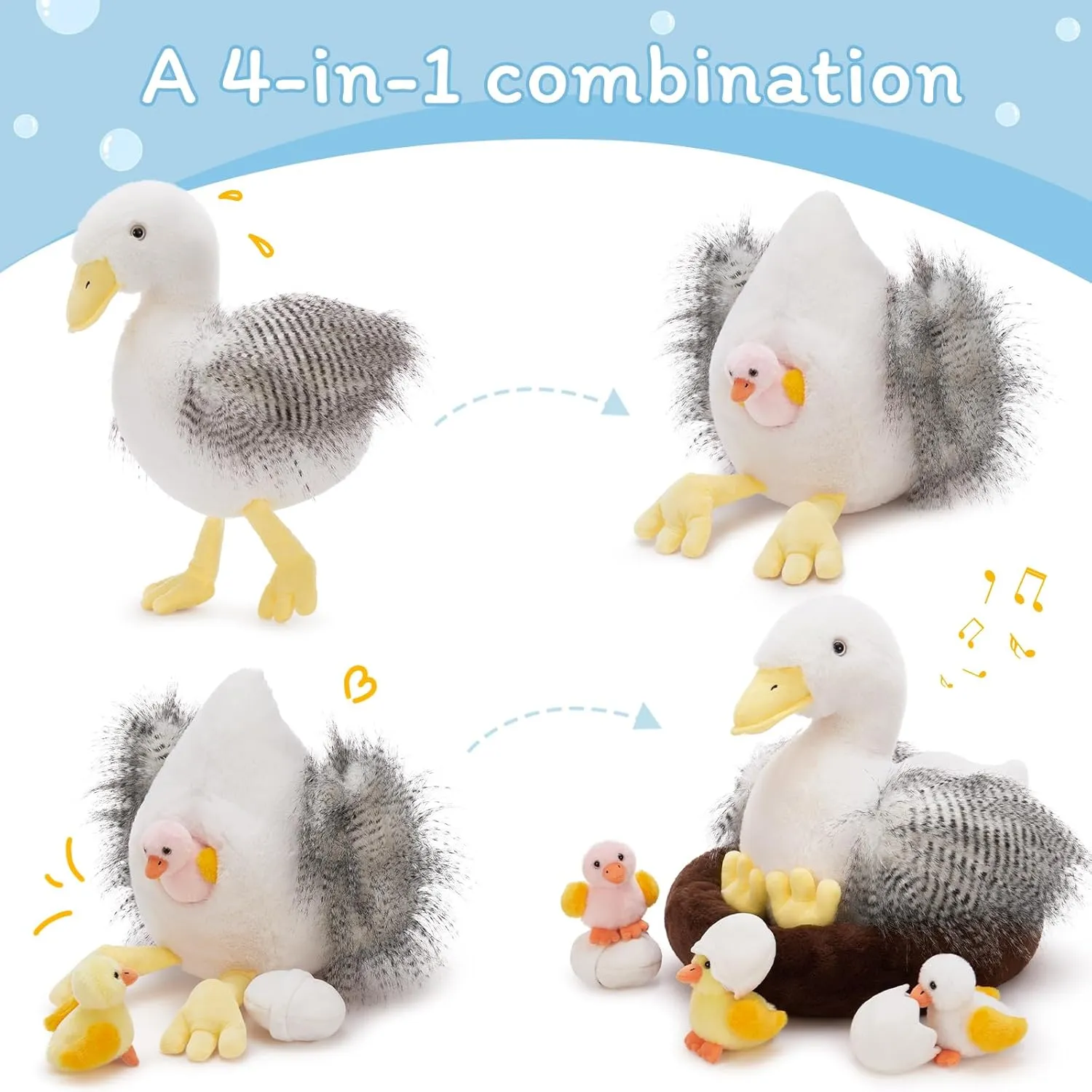 MaoGoLan 8Pcs Duck Stuffed Animal Plush Set - Mother Duck & 3 Baby Ducklings with Cozy Nest, Soft Huggable Plush for Kids and Nursery Decor