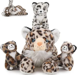 MaoGoLan Cheetah Stuffed Animals with Babies,4 Pcs Leopard Stuffed Animal for Girls,Mama and Baby Cheetah Plush,Leaopard Plush with 3 Cubs for Kids Birthday Gift